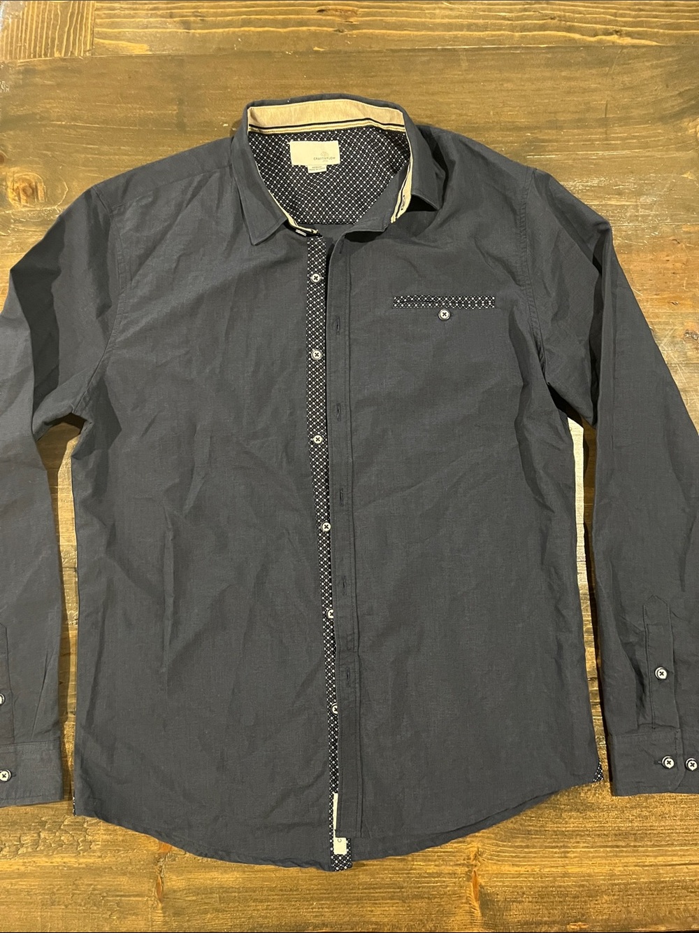 Men's Long-Sleeve Navy Button-Down Shirt with Contrast Trim